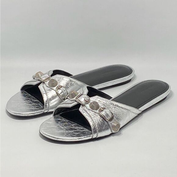 Balenciaga Cagole Metallic Leather Flat Sandals size 40 - Picture 1 of 14
